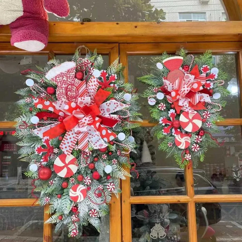 Festive Wreaths Adorned with Candy Cane Ornaments — Candy Cane Christmas Tree
