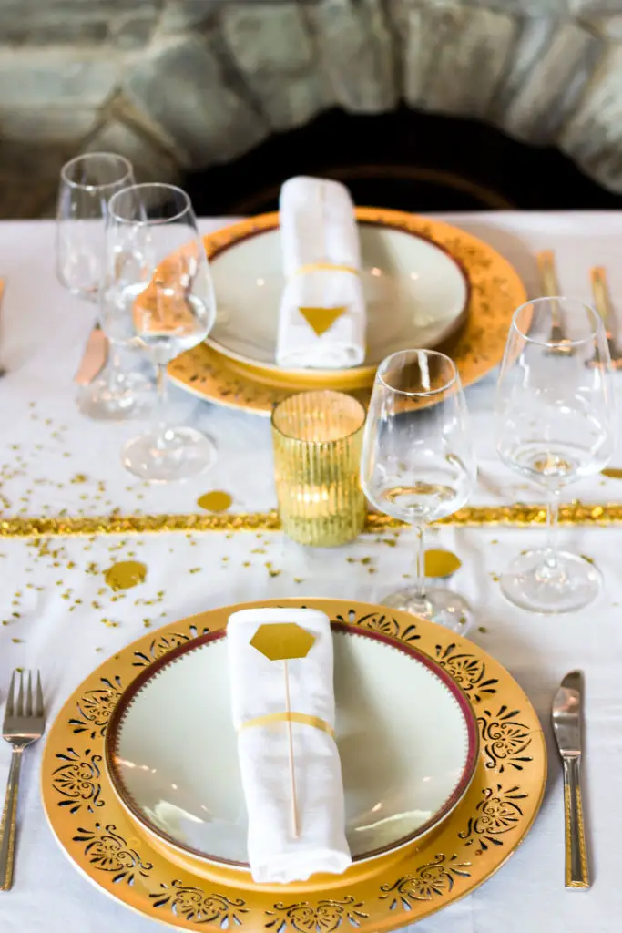 Elegant Gold Charger Plates for a Formal Setting Elegant Gold Charger Plates for a Formal Setting — New Years Eve Date Night at Home
