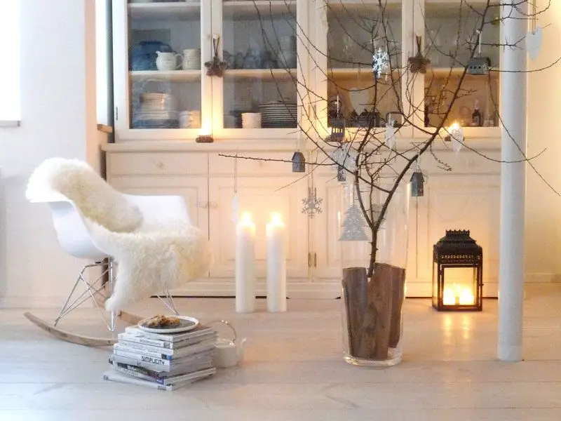 Inviting Corner with a Decorative Tree and Sheepskin Throw — Cozy Christmas Living Room