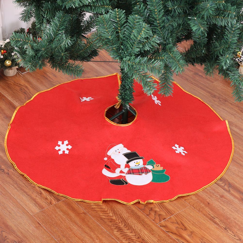 Red Felt Skirt with Santa and Snowman Applique Red Felt Skirt with Santa and Snowman Applique — Christmas Tree Skirt