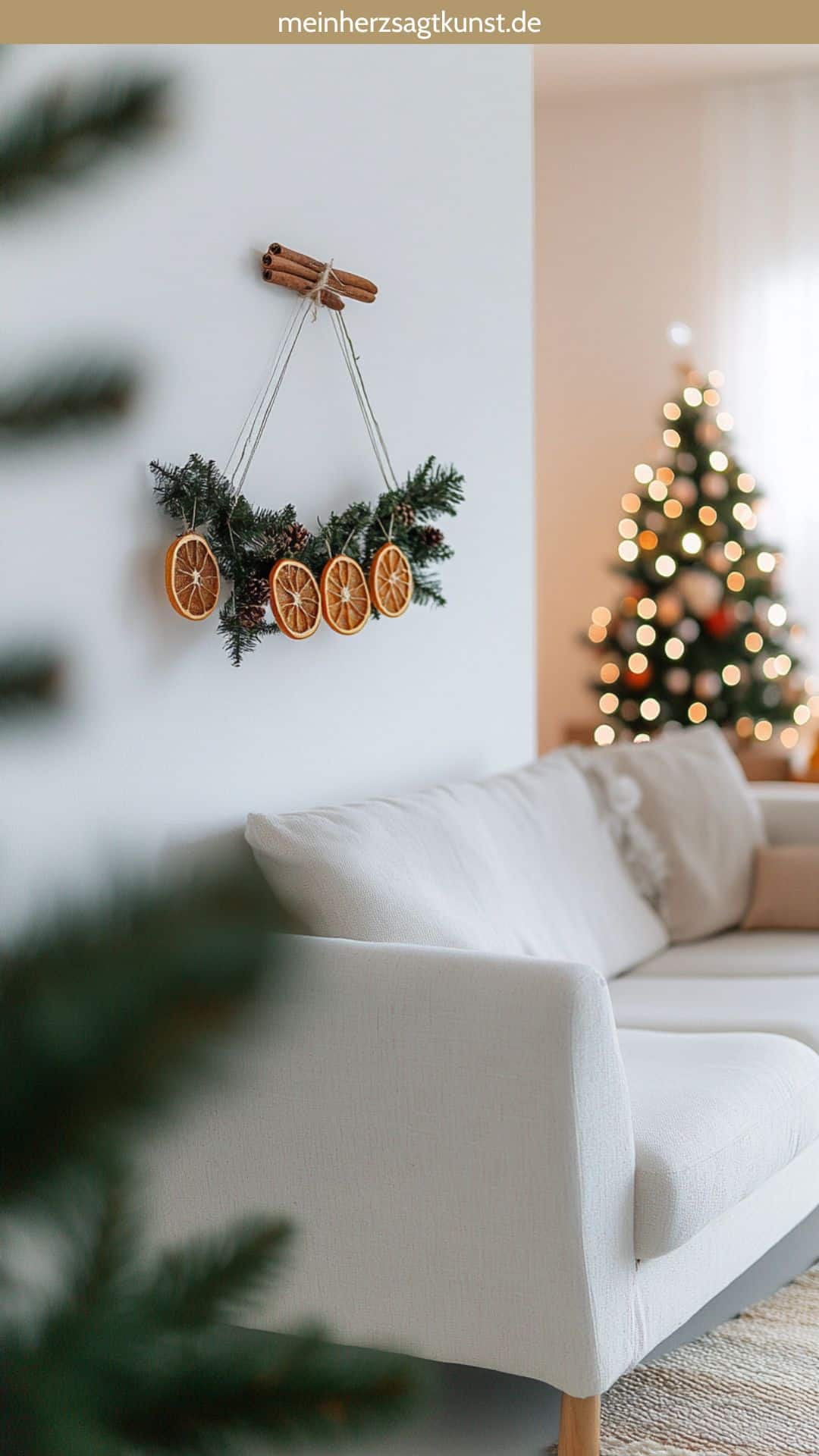 Natural Wreath with Dried Oranges and Pinecones — Christmas Wall Decor