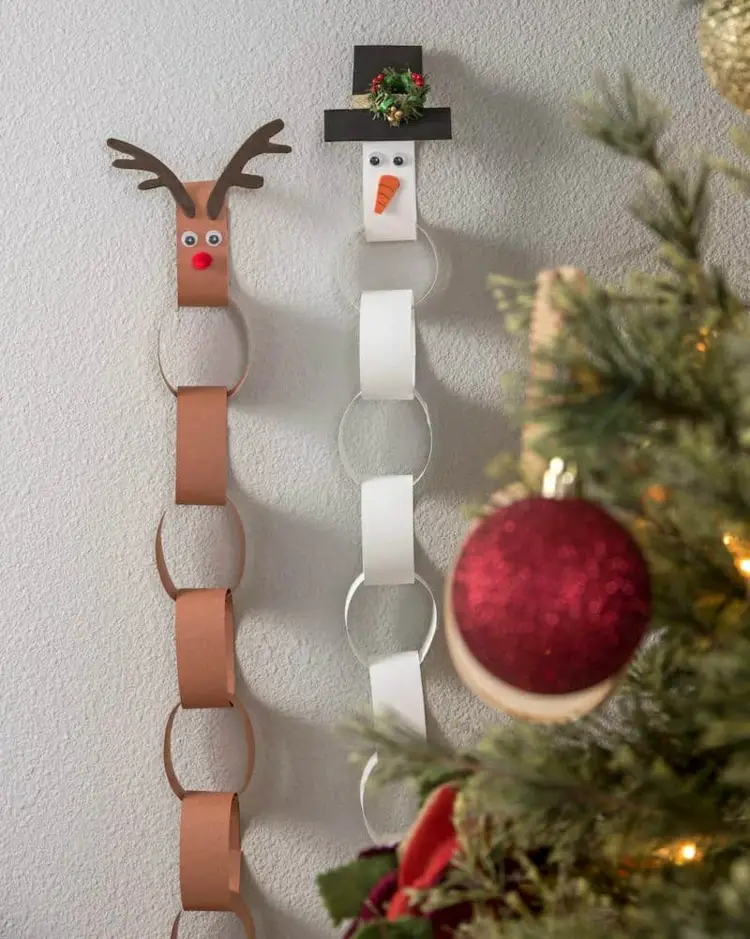 Reindeer and Snowman Paper Chain Garlands — Christmas Crafts for Kids