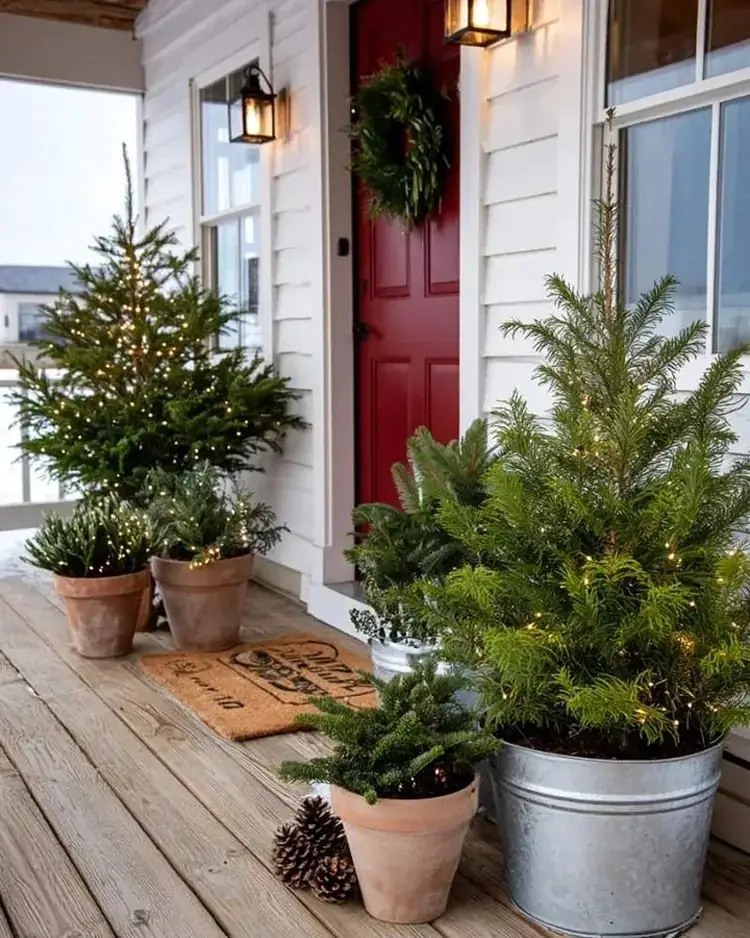 Elegant Copper Planter with Lush Greenery and Ornaments Elegant Copper Planter with Lush Greenery and Ornaments — Christmas Porch Planters
