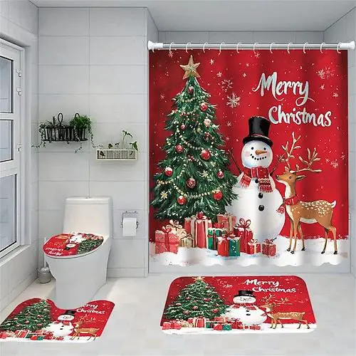 Complete Snowman and Tree Christmas Bathroom Set — Christmas Bathroom Decor
