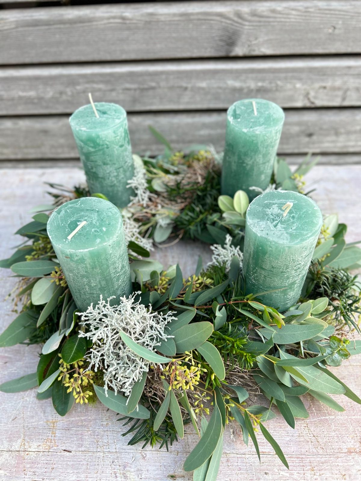 Natural Rustic Advent Wreath with Muted Green Candles Natural Rustic Advent Wreath with Muted Green Candles