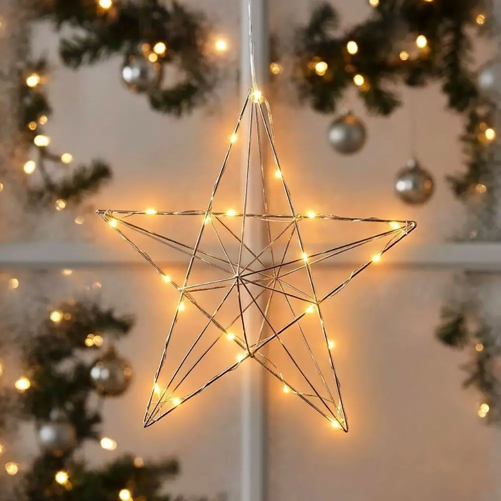 Geometric Wire Star with Fairy Lights — Christmas Fairy Lights Window