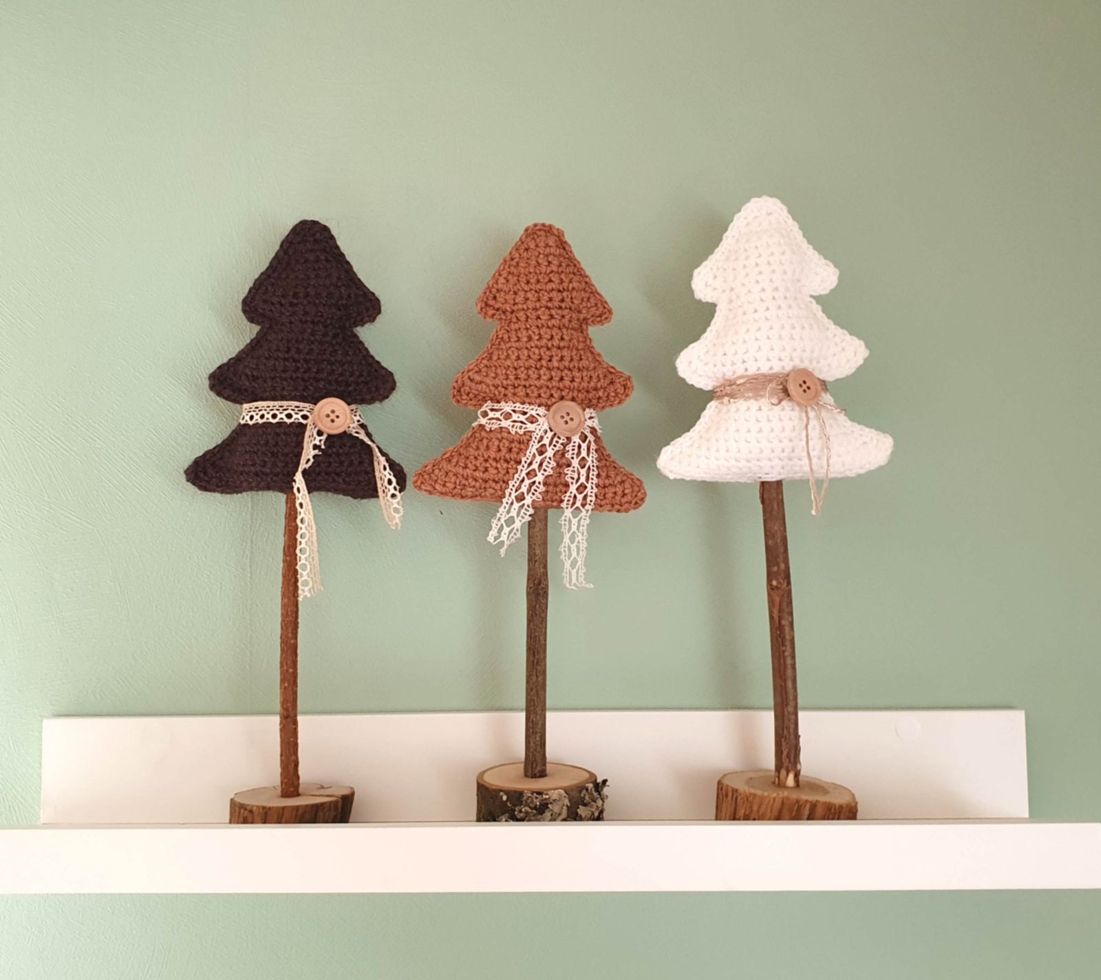 Handmade Crocheted Christmas Trees on Wooden Stands Handmade Crocheted Christmas Trees on Wooden Stands — Scandinavian Christmas Tree