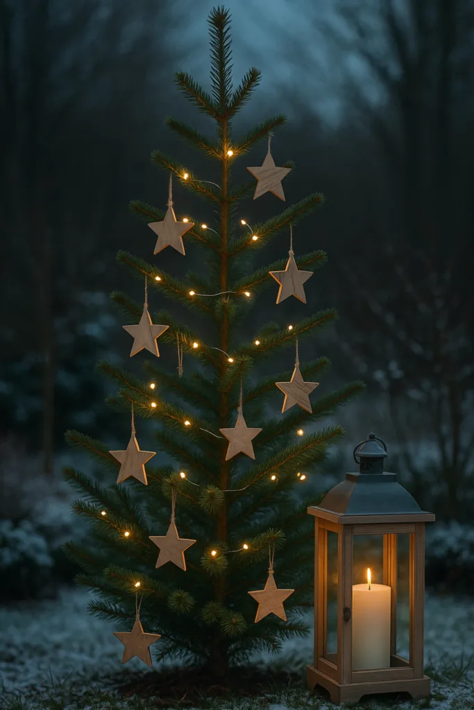 Place a Decorated Tree and Lantern in the Garden Place a Decorated Tree and Lantern in the Garden — Simple Christmas Outdoor Decor