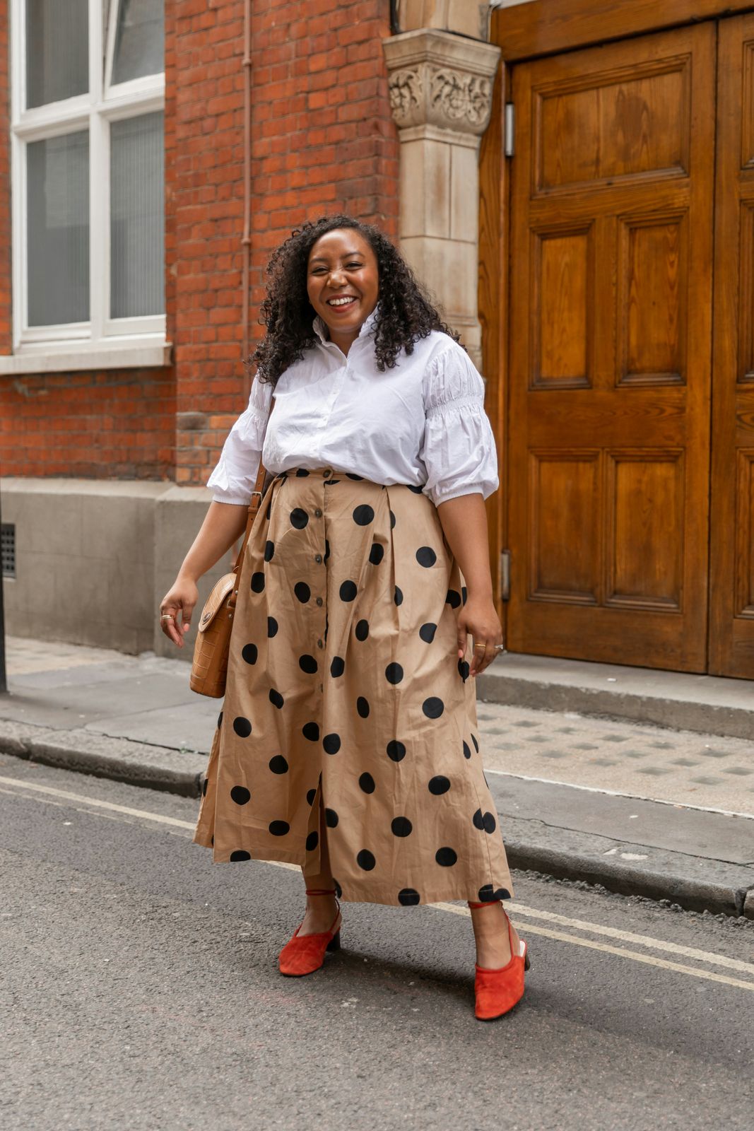 Polka Dot Maxi Skirt with Puff-Sleeve Blouse Polka Dot Maxi Skirt with Puff-Sleeve Blouse — Plus Size Outfits 2027