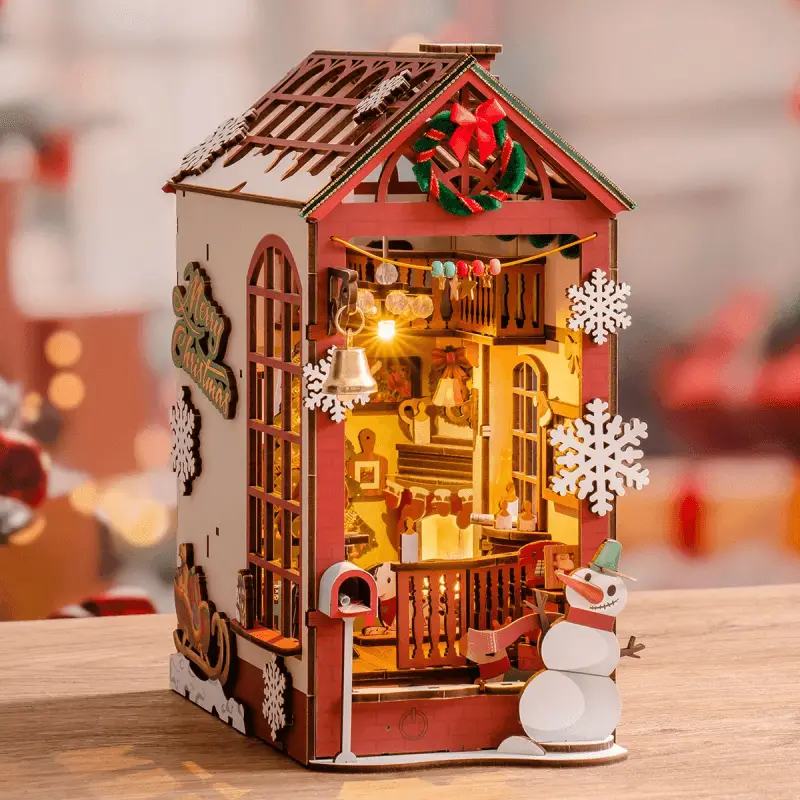 Handcrafted Miniature Christmas House with Snowman Accent Handcrafted Miniature Christmas House with Snowman Accent — Dollar Tree Christmas Decor