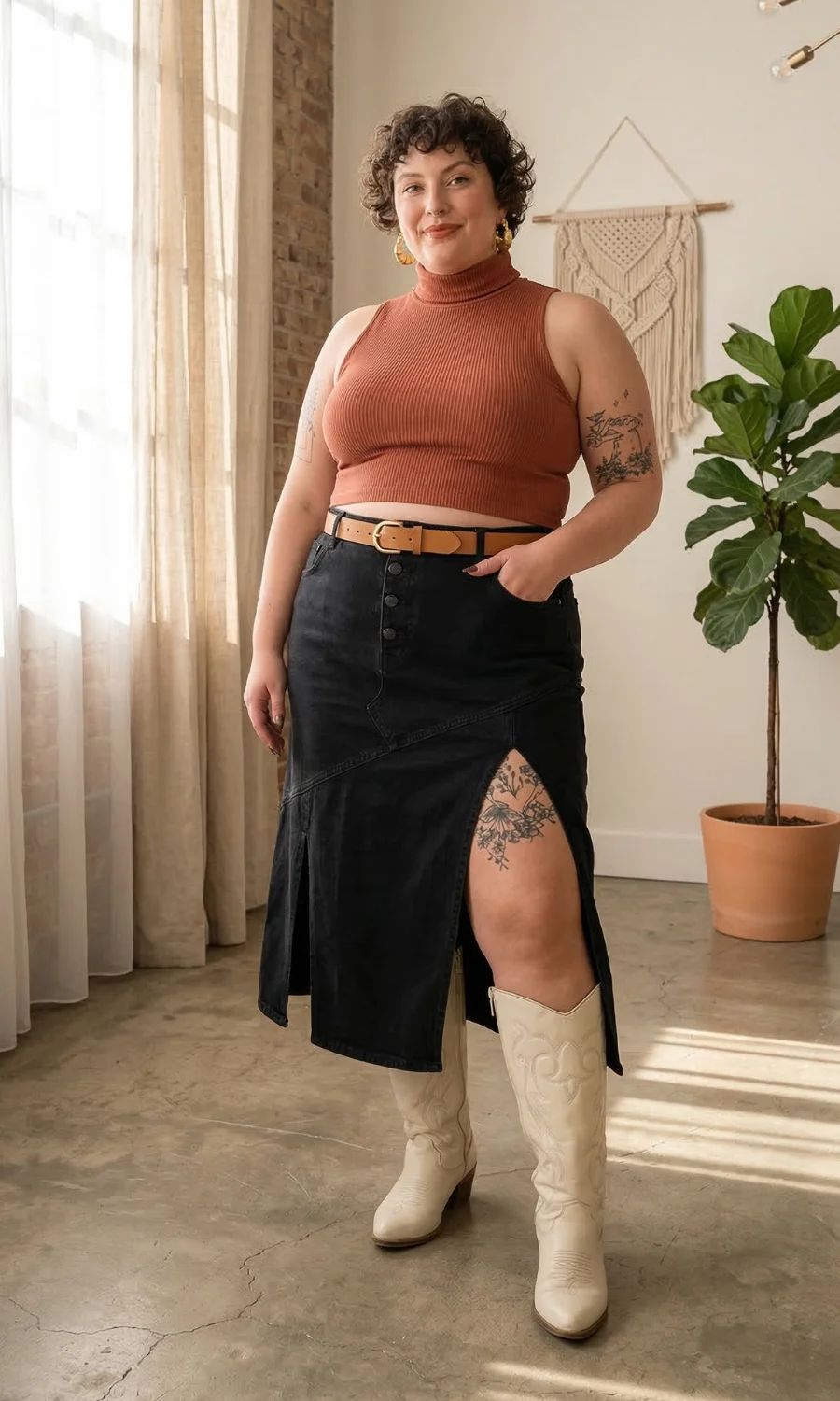 Western-Inspired Crop Top and Denim Skirt Combo Western-Inspired Crop Top and Denim Skirt Combo — Plus Size Outfits 2027