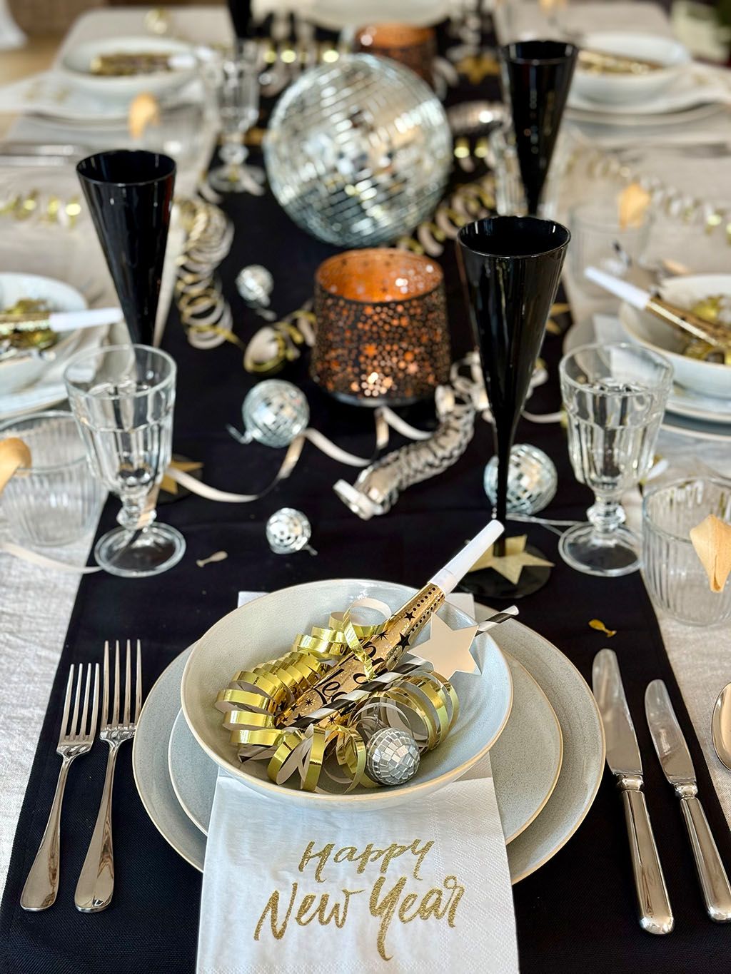 Festive Table Setting with a Disco Ball Accent — New Years Eve Party 2027