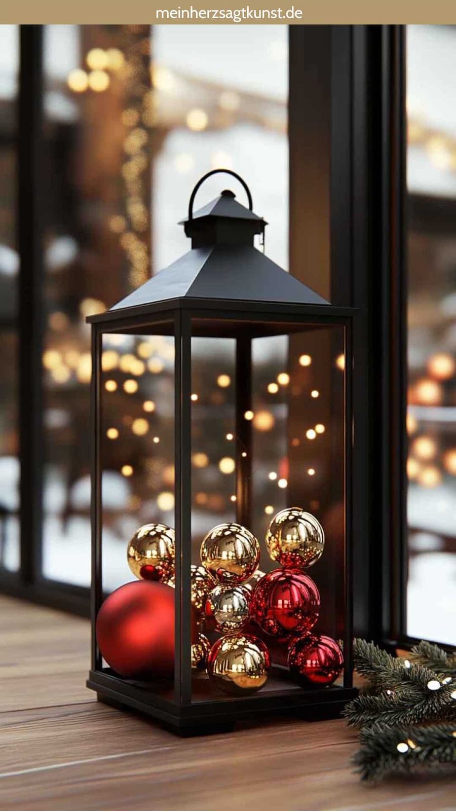 Rustic White Wooden Lantern with Candle and Natural Embellishments — Christmas Lantern Lights