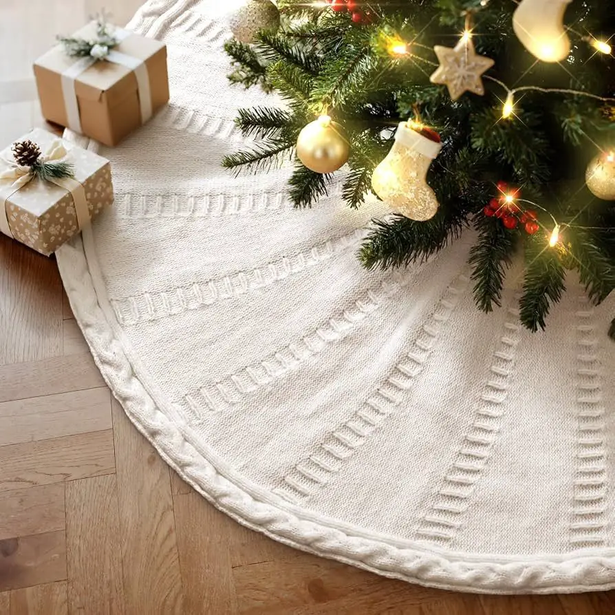 Cream Cable Knit Skirt for a Cozy, Textured Look Cream Cable Knit Skirt for a Cozy, Textured Look — Christmas Tree Skirt