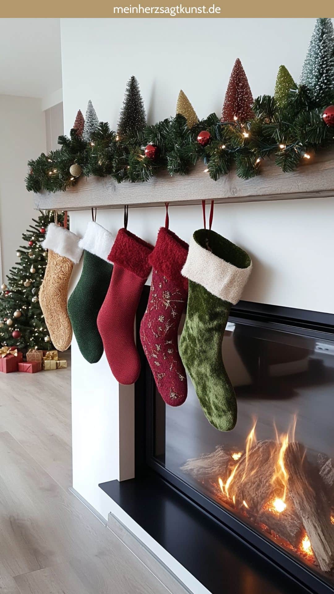 Modern Rustic Mantel with Mixed Texture Stockings — Christmas Stockings Display