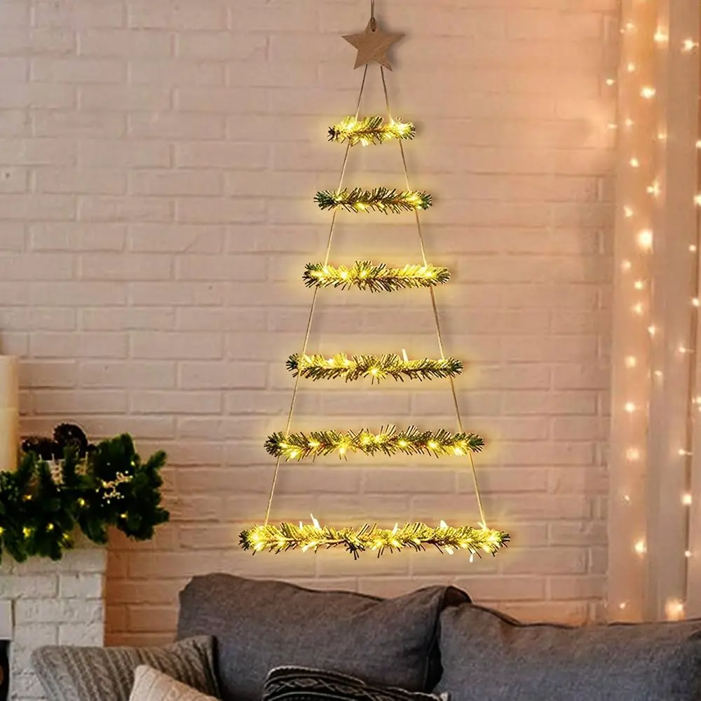 Vertical Garland Installation — Christmas Fairy Lights Wall