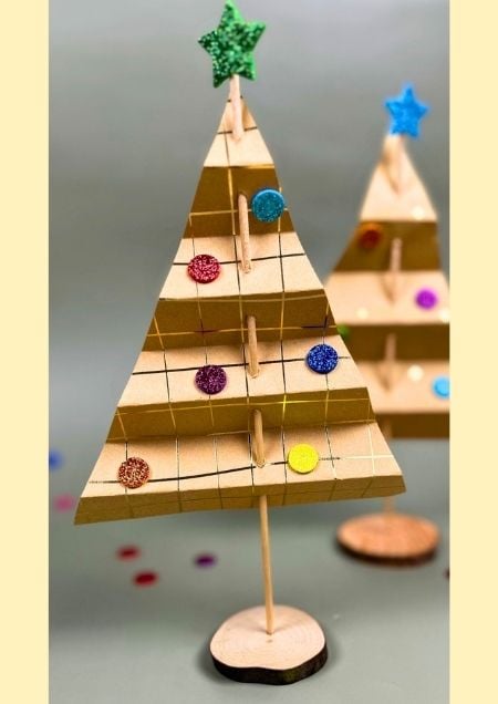 Geometric Cardboard Christmas Trees with Glitter — DIY Christmas Ornaments