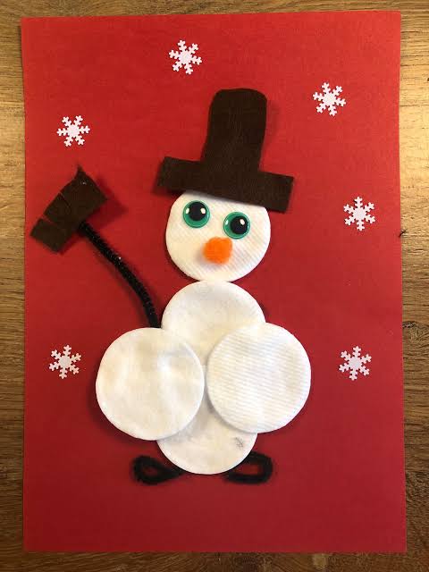 Cotton Pad Snowman Craft — Christmas Crafts for Kids