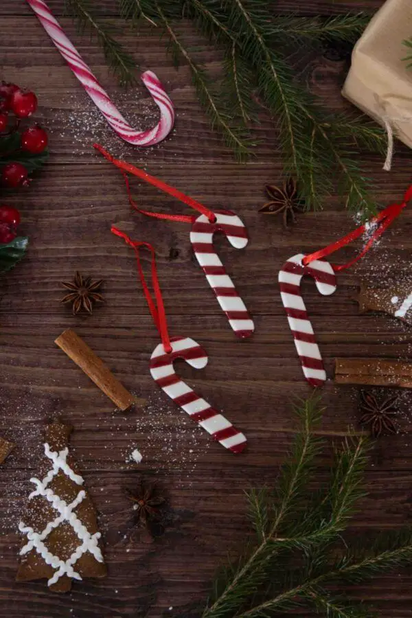 Rustic Ceramic Candy Cane Ornaments Vignette Rustic Ceramic Candy Cane Ornaments Vignette — Candy Cane Christmas Decor