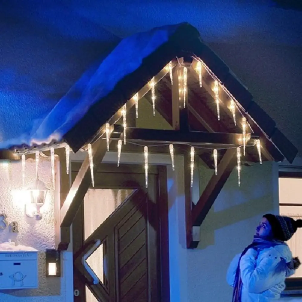 Cozy Porch Entrance Illuminated by Icicle Lights Cozy Porch Entrance Illuminated by Icicle Lights — Icicle Christmas Lights