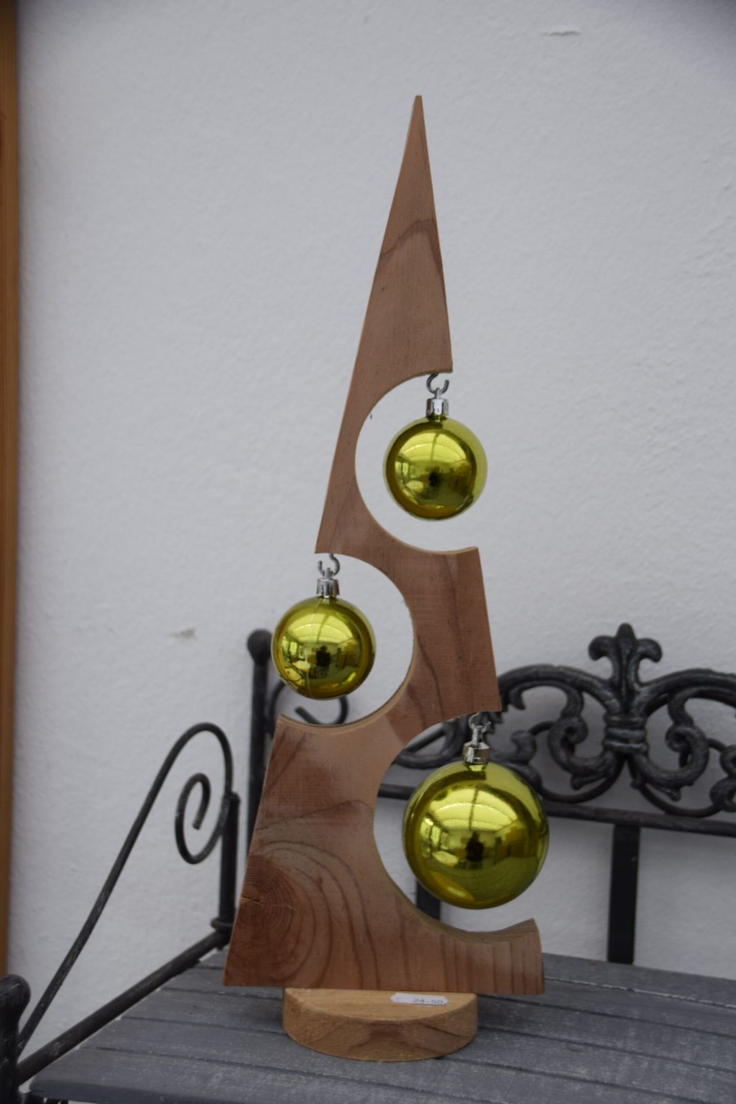 Geometric Wooden Tree Sculpture with Gold Baubles Geometric Wooden Tree Sculpture with Gold Baubles — Small Christmas Tree Decor