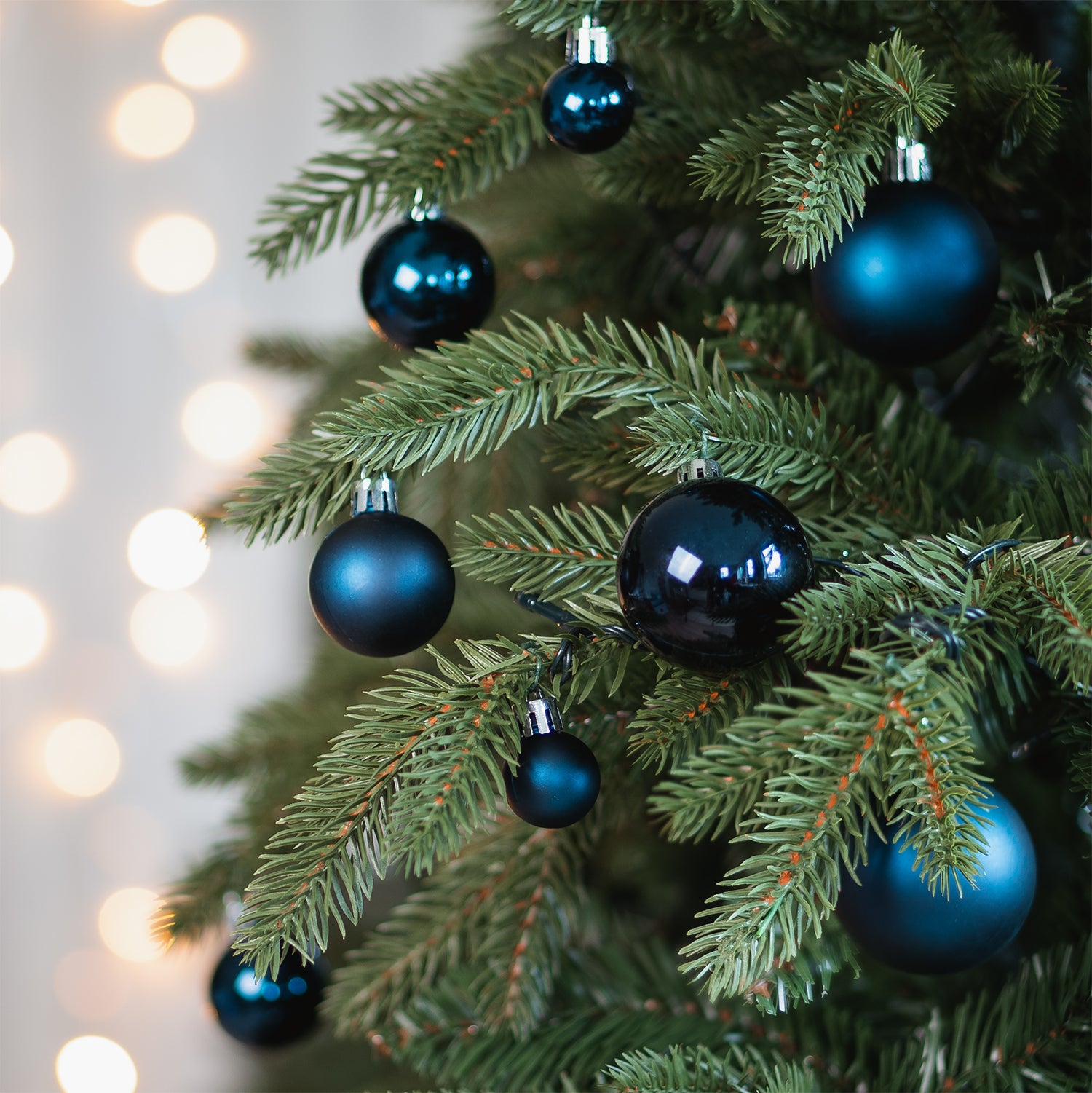 Christmas Tree with Varied Blue Baubles — Blue and Silver Christmas Tree
