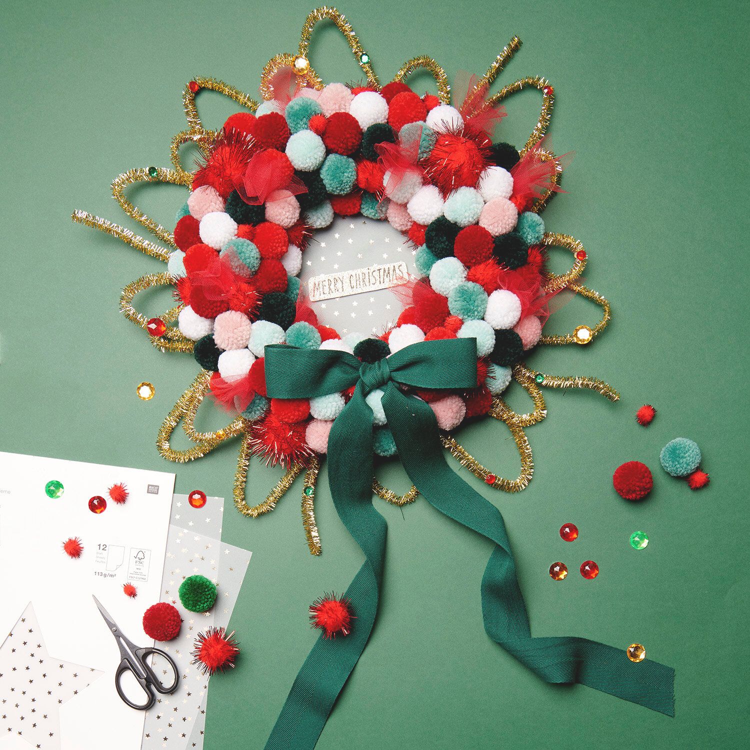 Playful DIY Pom-Pom and Tinsel Christmas Wreath — DIY Christmas Decor