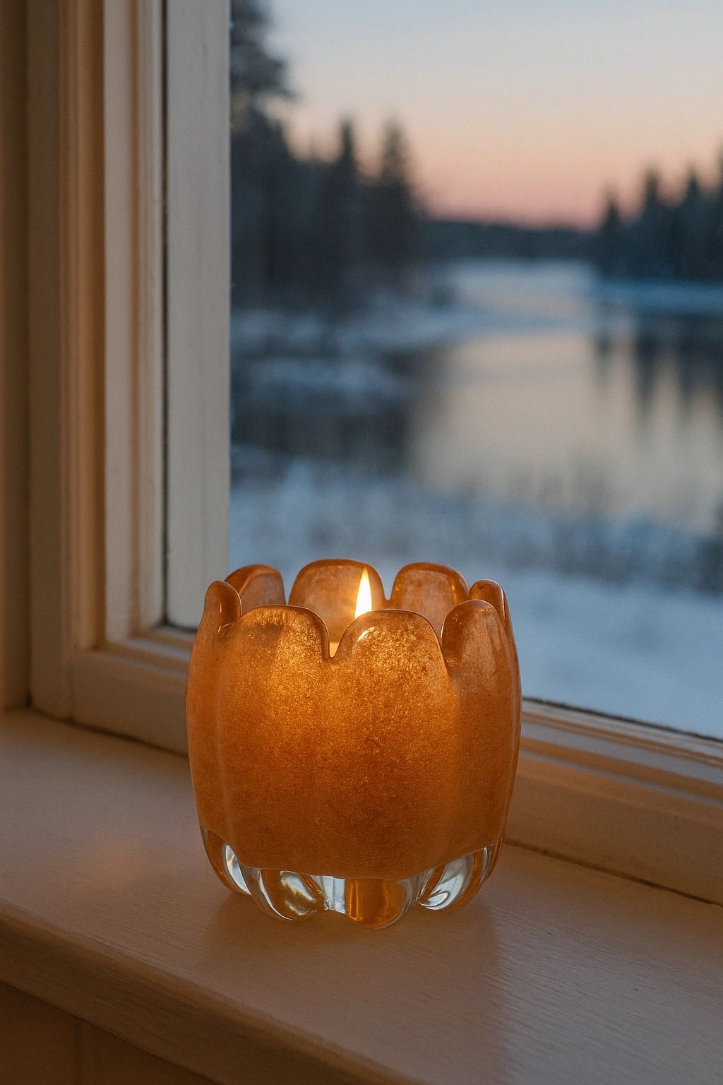 Textured Orange Glass Candle Holder — Christmas Window Candles