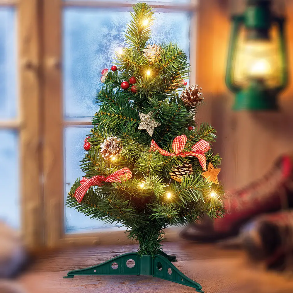 Miniature Traditional Tree with Berry and Pinecone Accents — Tabletop Christmas Tree Decor