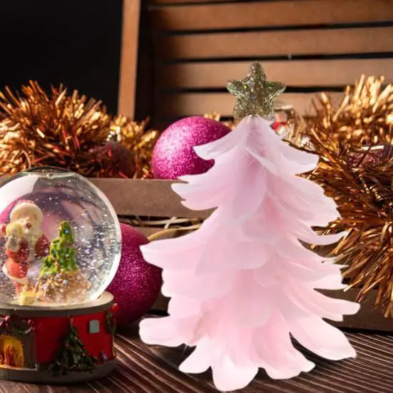 Whimsical Pink Feather Christmas Tree with Gold Star Topper — Pink and Gold Christmas Tree