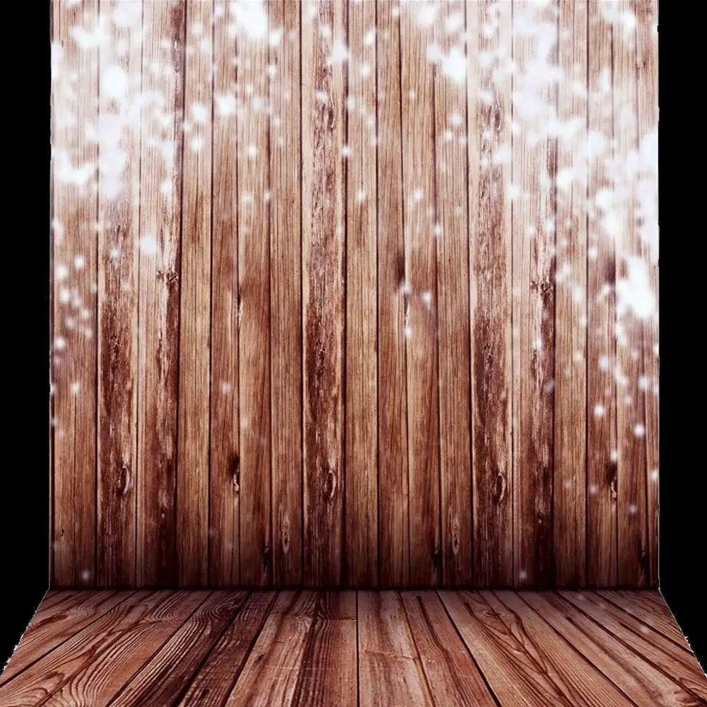 Rustic Wooden Plank Backdrop with Falling Snow Effect — Christmas Party Backdrop
