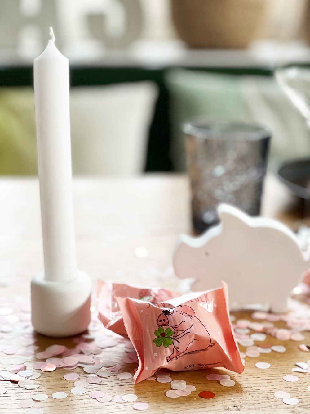 Lucky Charms Decor: Piggy Bank and Candle Lucky Charms Decor: Piggy Bank and Candle — New Years Eve Party Decor