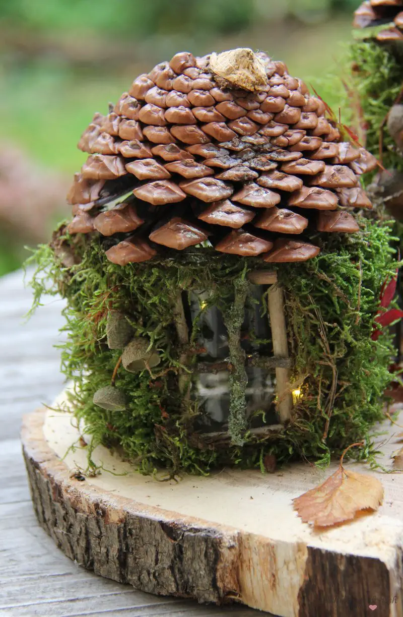Whimsical Pine Cone Fairy House Craft with Moss and Lights — Christmas Crafts for Adults