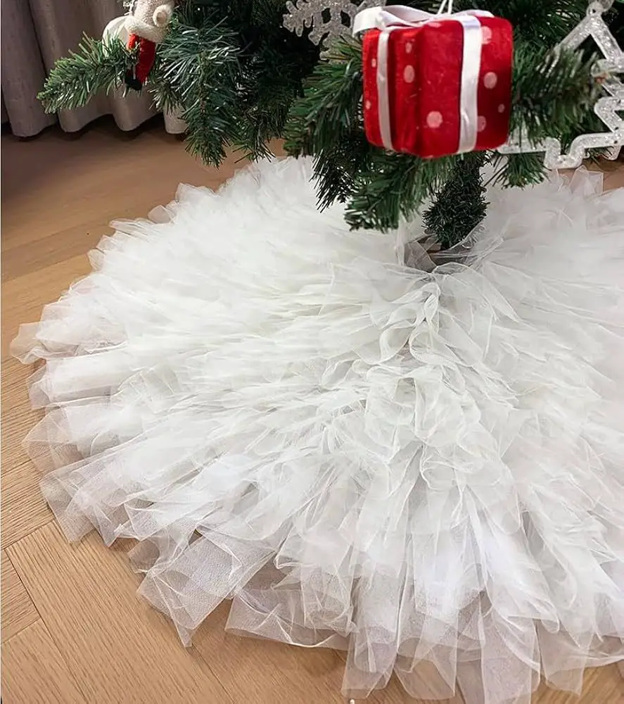 White Tulle Ruffle Skirt for a Whimsical, Airy Feel White Tulle Ruffle Skirt for a Whimsical, Airy Feel — Christmas Tree Skirt