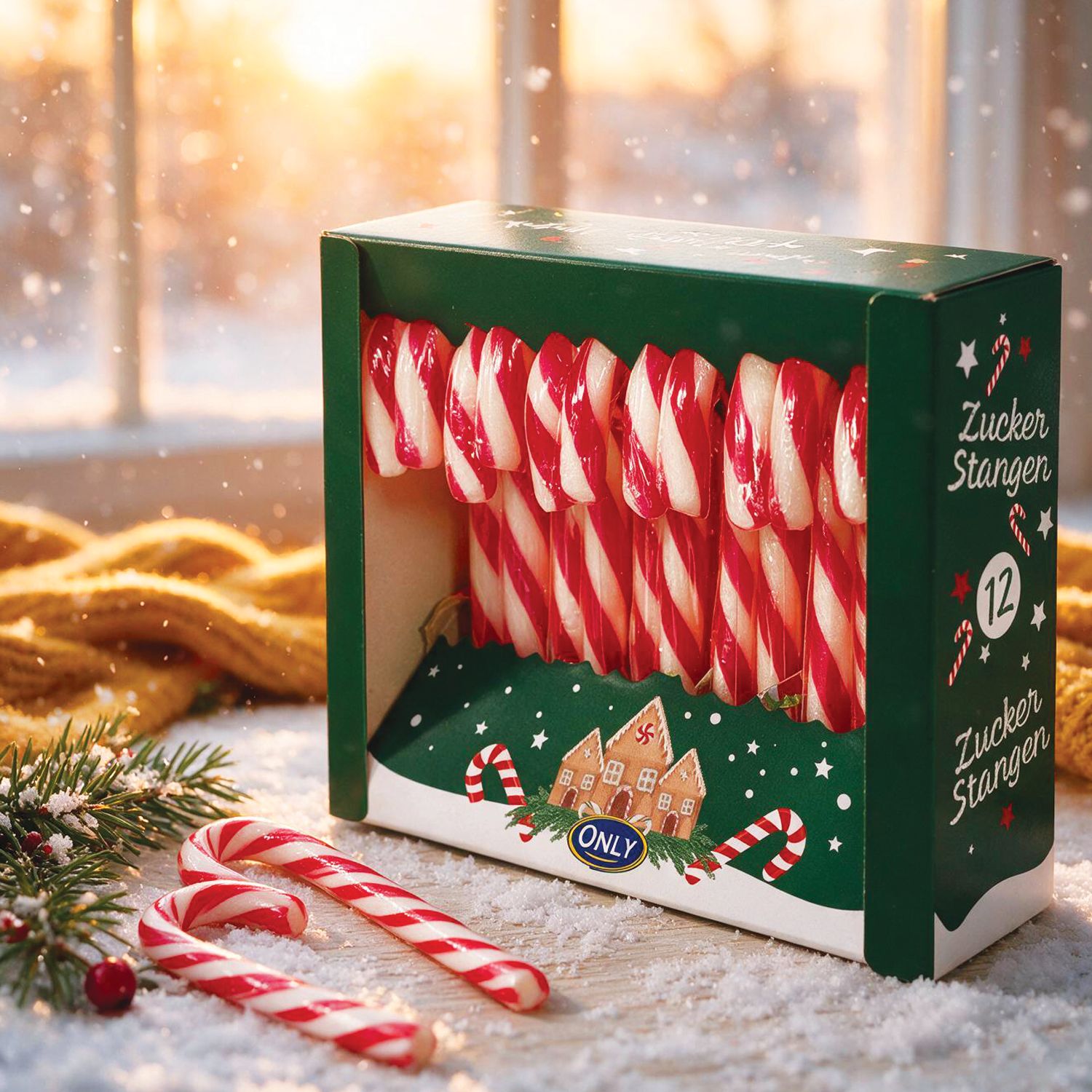 Cozy Christmas Box of Candy Canes by the Window Cozy Christmas Box of Candy Canes by the Window — Candy Cane Christmas Decor
