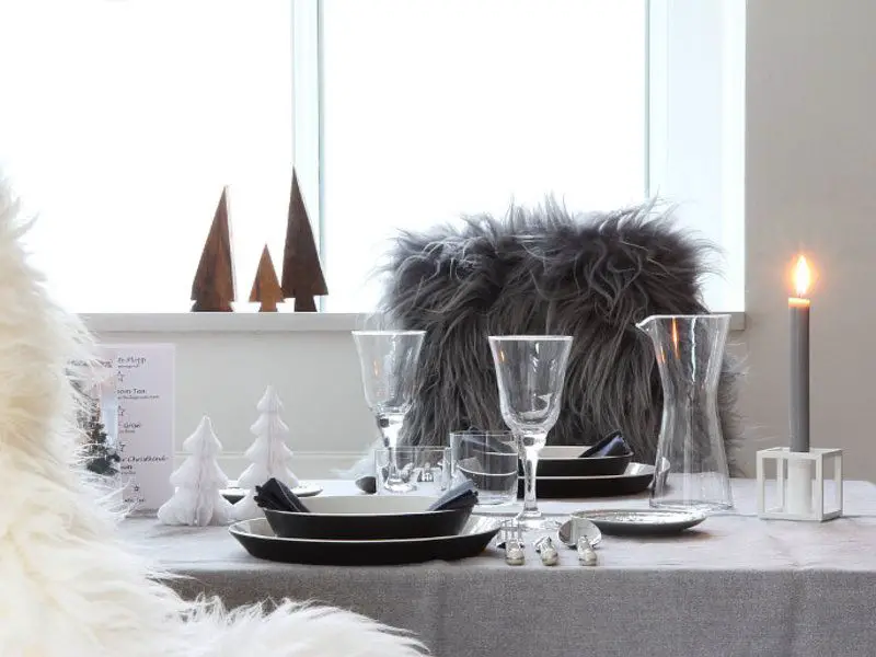 Modern Minimalist Dining Table with Tall Grey Candle — Christmas Candle Decor