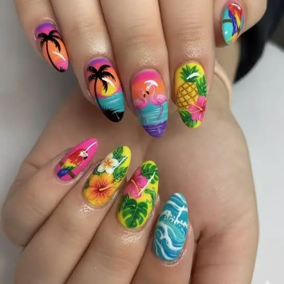 Medium Almond Tropical Sunset And Pineapple Nails Medium Almond Tropical Sunset And Pineapple Nails — pineapple nails ideas 2027