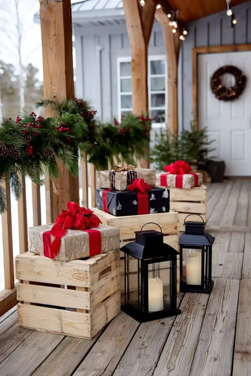 Embrace Rustic Charm with Lanterns and Gift Stacks — Christmas Porch Lanterns