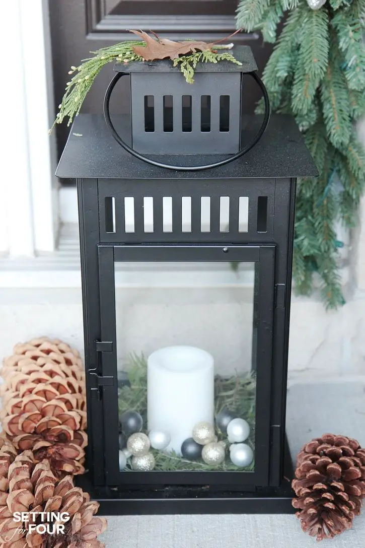 Decorate a Black Lantern with Natural Christmas Elements — Christmas Porch Lanterns