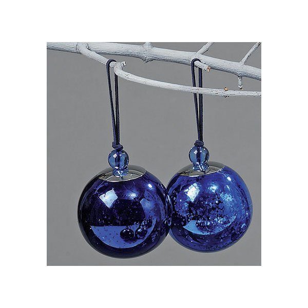 Metallic Blue Ornaments with Silver Caps and Blue Beads — Blue and Silver Christmas Tree