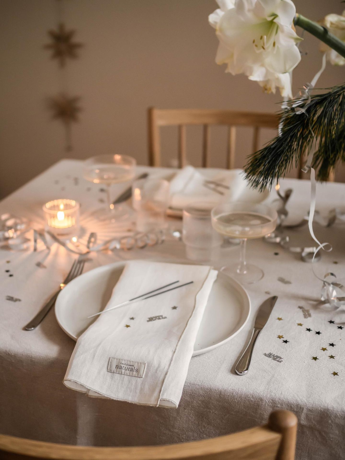 Minimalist Elegance with Silver Star Confetti Minimalist Elegance with Silver Star Confetti — New Years Eve Date Night at Home