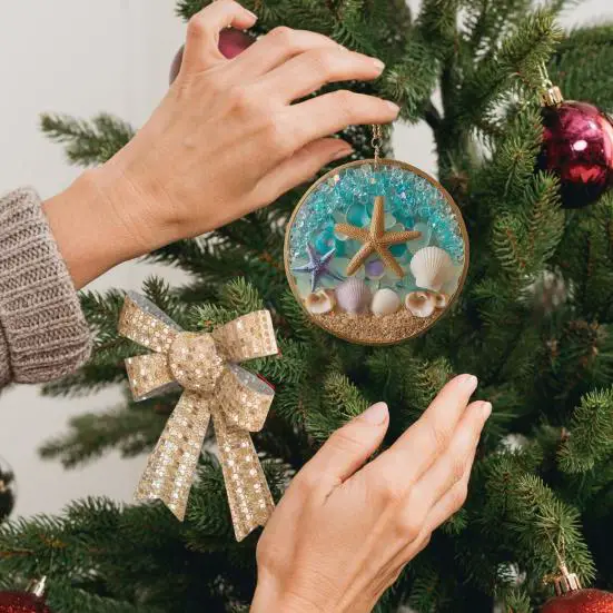 Acrylic Ornament with Sea Glass Coastal Tree Acrylic Ornament with Sea Glass Coastal Tree — Coastal Christmas Decor