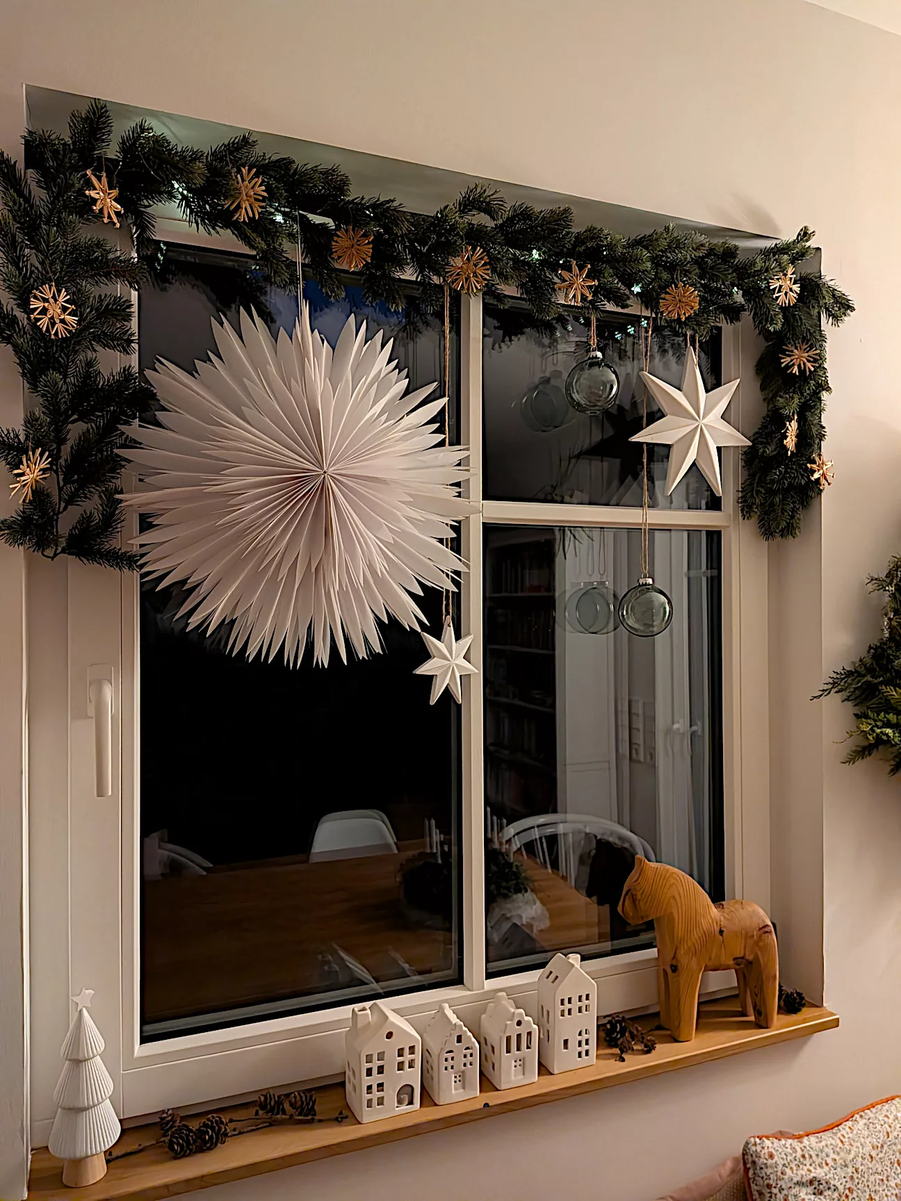 Illuminated Advent Houses on Window Shelf Illuminated Advent Houses on Window Shelf — Christmas Window Decor Outdoor