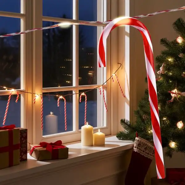 Magical Illuminated Candy Canes on a Window Sill Magical Illuminated Candy Canes on a Window Sill — Candy Cane Christmas Decor