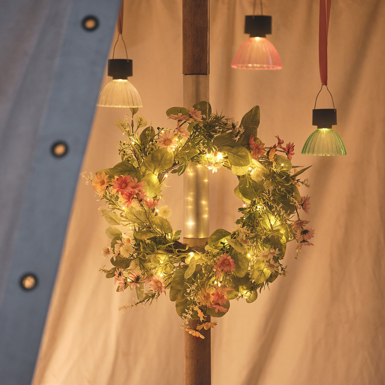 Spring Floral Wreath Illuminated by Fairy Lights Spring Floral Wreath Illuminated by Fairy Lights — Ornament Wreath