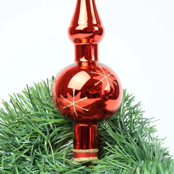 Shiny Red Glass Christmas Tree Topper with Gold Glitter Stars Shiny Red Glass Christmas Tree Topper with Gold Glitter Stars — Red and Gold Christmas Tree