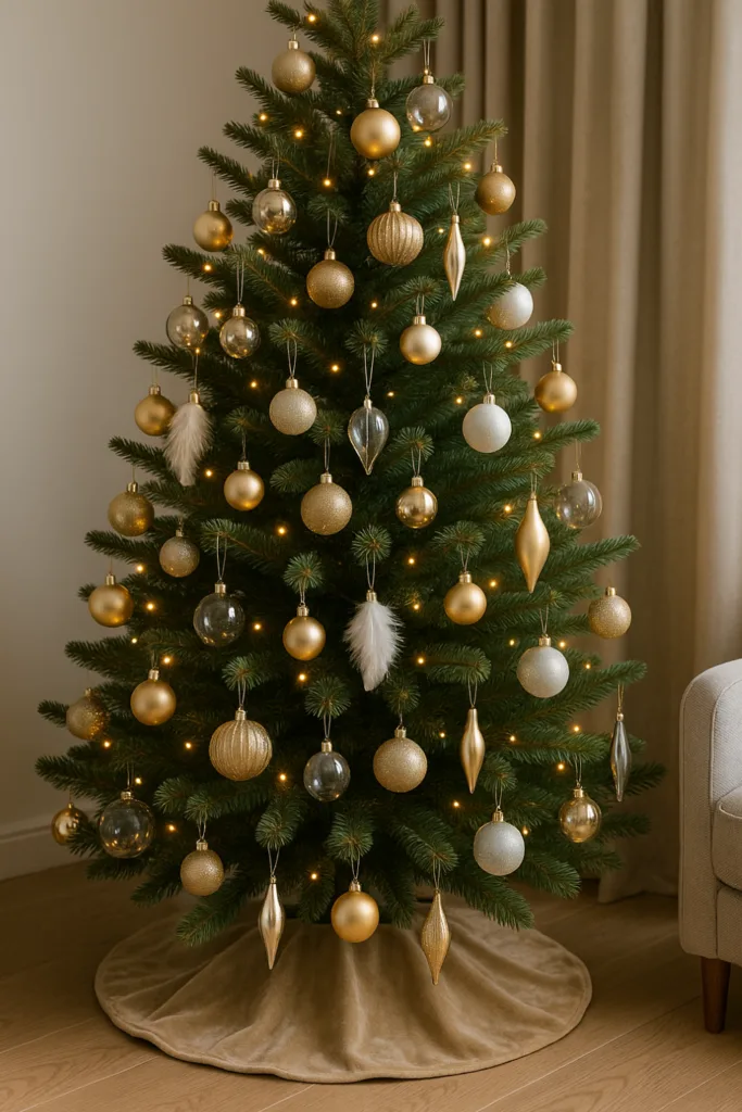 Elegant Christmas Tree with Gold and White Bauble Mix — Neutral Christmas Tree