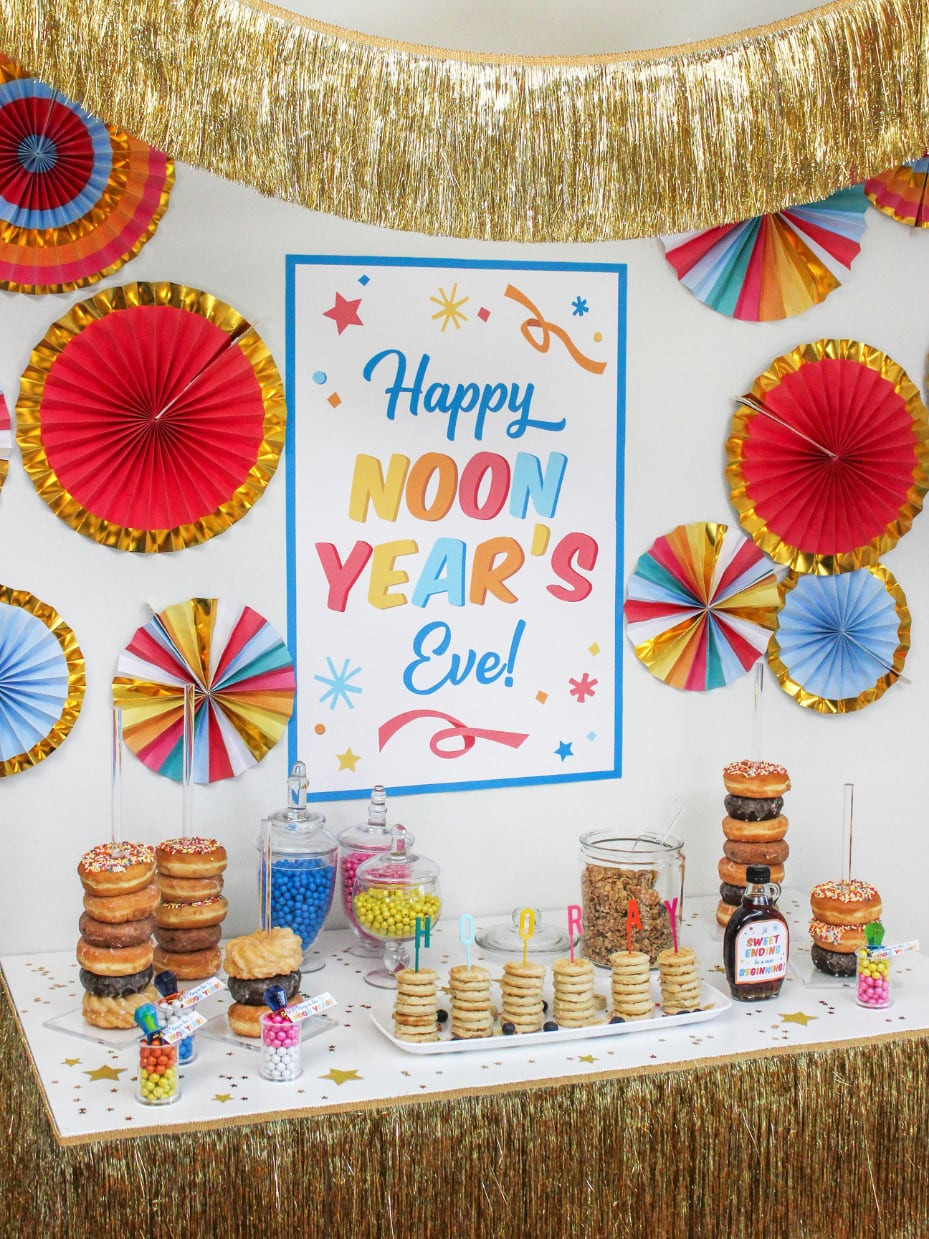 Table Laden With Snacks And Decorations Visual Idea — New Years Eve Party for Kids