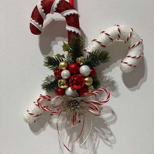 Glitter-Covered Candy Cane Ornament with Festive Accents — Candy Cane Christmas Tree