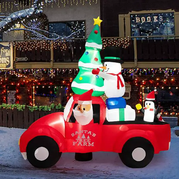 Inflatable Christmas Tree Truck with Figures — Christmas Yard Decor